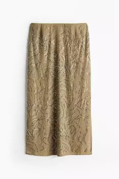 Юбка H&M A/W 2024 Rhinestone-Embellished, зеленый хаки