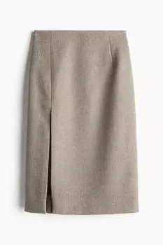 Юбка H&M A/W 2024 Slit-Front, бежевый