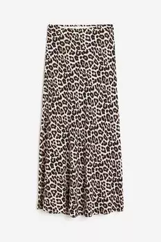 Юбка H&M Crped Viscose, бежевый/леопардовый принт