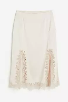 Юбка H&M Lace-trimmed Satin, светло-бежевый