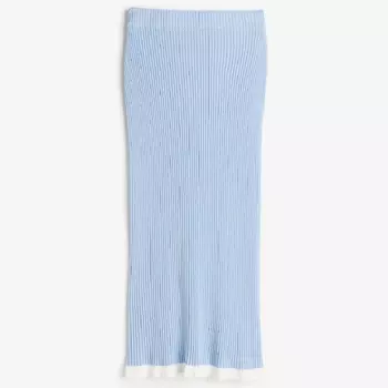 Юбка H&M Ruffle-trimmed Rib-knit Pencil, голубой
