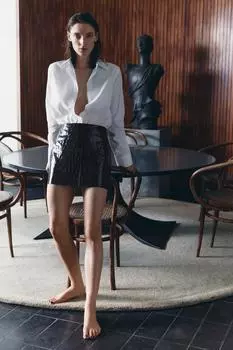Юбка из 100% кожи ZARA, бордовый