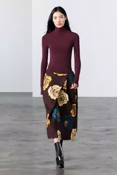 Юбка из 100% шерсти с цветочным узором ZARA, напечатано
