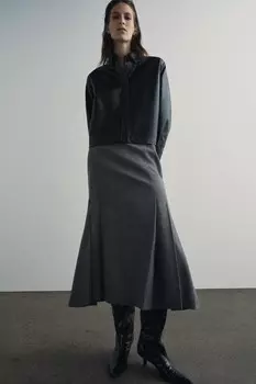 Юбка из 100% шерсти с плиссировкой из коллекции zw ZARA, серый мергель