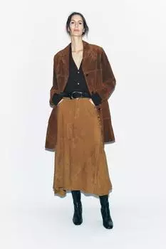 Юбка из 100% замши ZARA, цвет Tobacco
