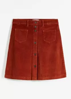 Юбка из эластичного вельвета с планкой на пуговицах John Baner Jeanswear, коричневый