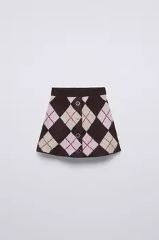 Юбка из алмазного трикотажа ZARA, черный/розовый