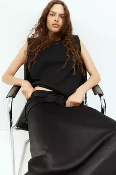 Юбка из атласа с завязками H&M, черный
