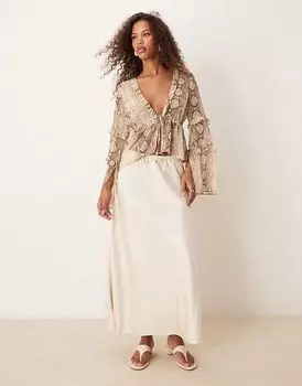 Юбка из атласа со средней посадкой и завязками на талии цвета шампанского Abercrombie & Fitch