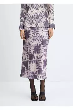 Юбка из атласного батика Mango, фиолетовый