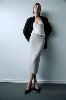 Юбка из блестящего ребристого трикотажа H&M, серебряный