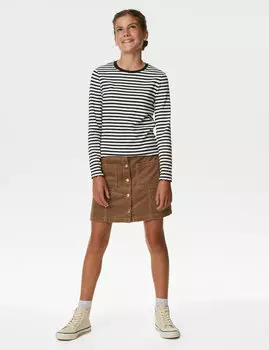 Юбка из чистого хлопка (6–16 лет) Marks & Spencer, коричневый