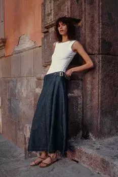 Юбка из денима и льна z1975 парео ZARA, синий