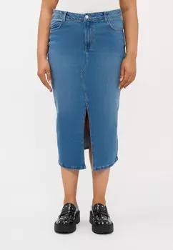 Юбка из денима NKATH SLIT MIDI SKIRT CURVE Noisy May, синий деним