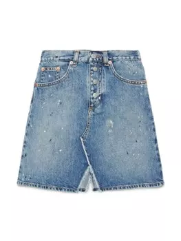Юбка из денима с брызгами краски MM6 Maison Margiela Kids, синий