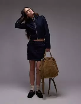 Юбка из денима с микроламбрекеном в цвете индиго Topshop