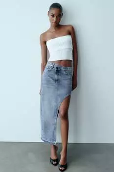 Юбка из денима с вырезами zw Zara, средне-синий