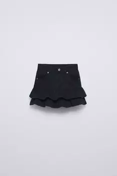 Юбка из джинса с воробами ZARA, черный