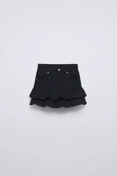 Юбка из джинса с воробами ZARA, черный
