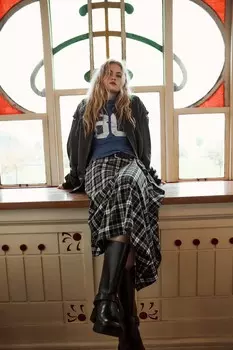 Юбка из фланели в клетку с поясом ZARA, белый/серый