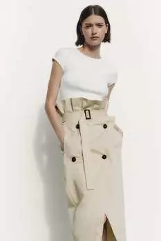 Юбка из габардина paperbag ZARA, светло-бежевый