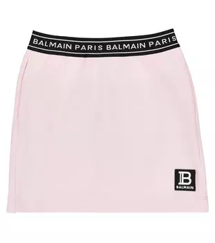 Юбка из хлопка с логотипом Balmain, розовый