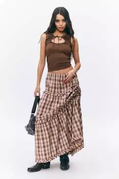 Юбка из хлопка с оборками Monki, розовый