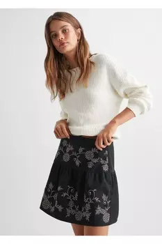 Юбка из хлопка с вышивкой Mango, черный