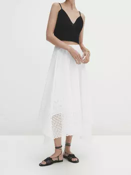 Юбка из хлопка с вышивкой Massimo Dutti, белый