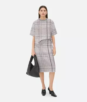 Юбка из хлопково-вискозного жаккарда в стиле блокнота Bottega Veneta