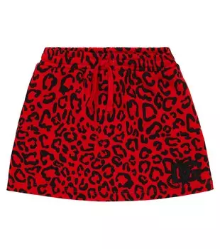 Юбка из хлопкового джерси с леопардовым принтом Dolce&Gabbana, красный