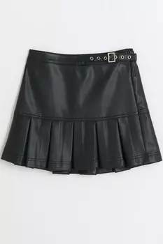 Юбка из искусственного меха и кожи для девочек в складку River Island, черный