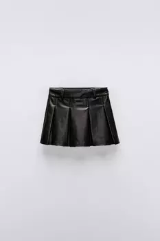 Юбка из искусственной кожи с плоскими плосками ZARA, черный