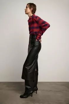 Юбка из искусственной кожи с разрезом коллекция zw ZARA, черный