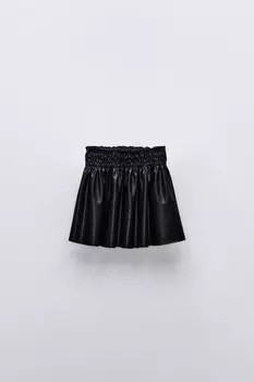 Юбка из искусственной кожи с сборкой ZARA, черный