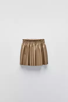 Юбка из искусственной кожи с сборкой ZARA, бронзовый