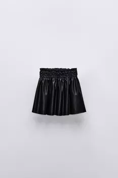 Юбка из искусственной кожи с сборкой ZARA, черный