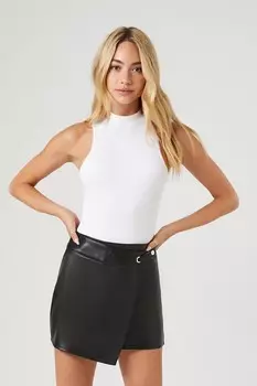 Юбка из искусственной кожи с запахом Forever 21, черный