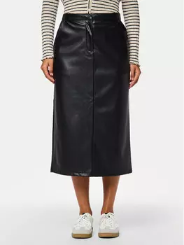 Юбка из искусственной кожи, стандартного кроя Pieces, черный