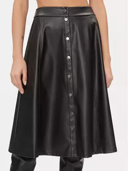 Юбка из искусственной кожи, стандартного кроя Vila, черный