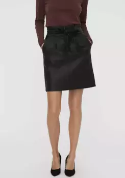 Юбка из искусственной кожи Vero Moda "VMEVA HR PAPERBAG SHORT COATED SKT", черный