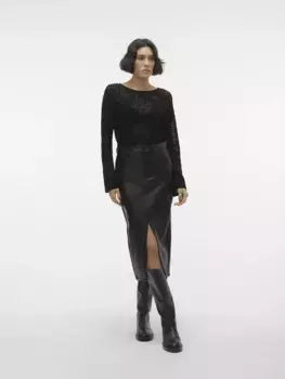 Юбка из искусственной кожи Vero Moda "VMVERI HR CALF PL SKIRT NOOS", черный