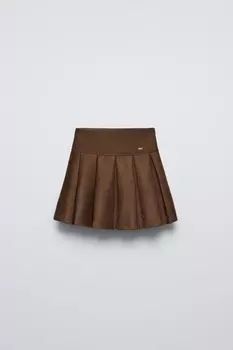 Юбка из искусственной замши с плиссировкой ZARA, коричневый