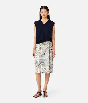 Юбка из кожи с принтом intrecciato Bottega Veneta, светло-серый/черный