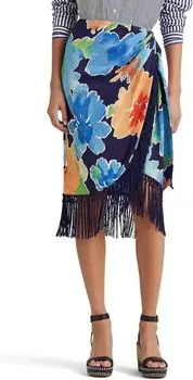 Юбка из крепа с бахромой и цветочным принтом LAUREN Ralph Lauren, цвет Navy Multi