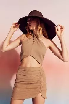 Юбка из крепа со сборками H&amp;M, светло-коричневый