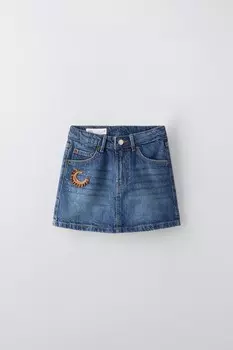 Юбка из лунного джинса ZARA, синий