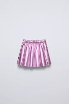 Юбка из металлической искусственной кожи со складками ZARA, розовый/лиловый