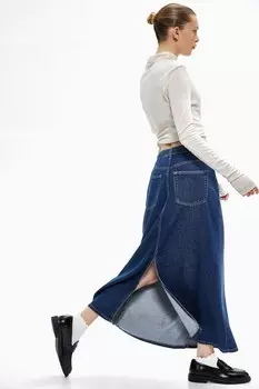 Юбка из мягкого денима с перьями H&M, синий