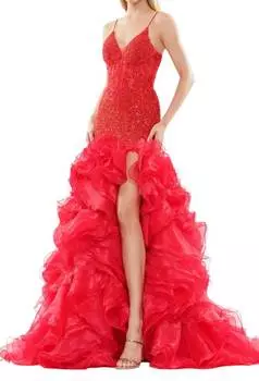 Юбка из органзы, длинное платье для выпускного с пайетками красного цвета COLORS DRESS